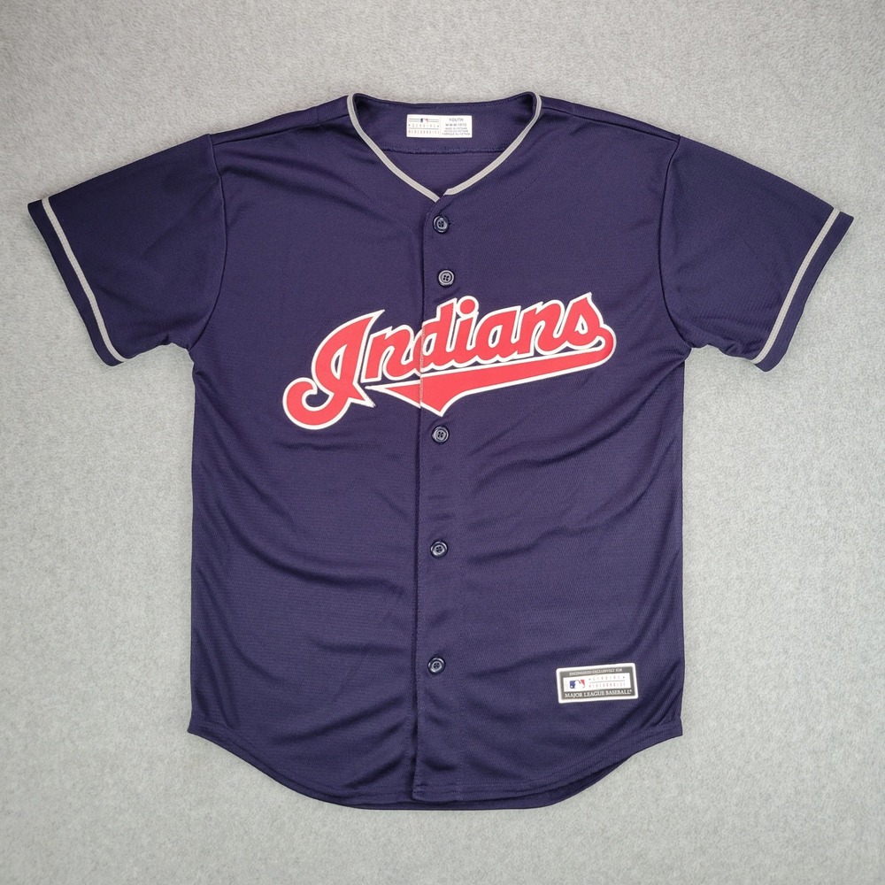 Cleveland Indians Baseball Jersey Kids Youth M 10/12 Navy Genuine Embroidered